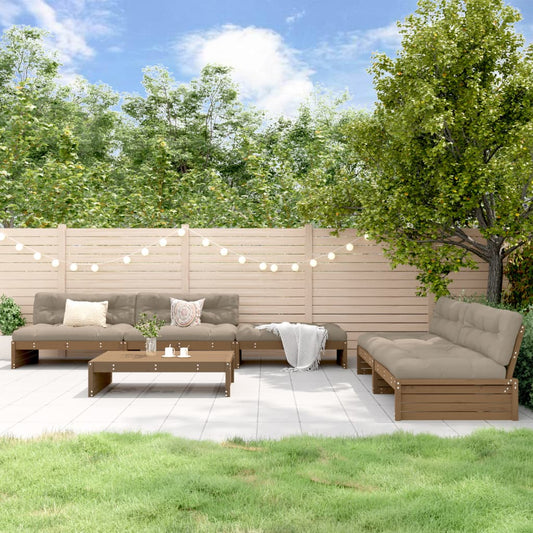 6-tlg. Garten-Lounge-Set mit Kissen Honigbraun Massivholz