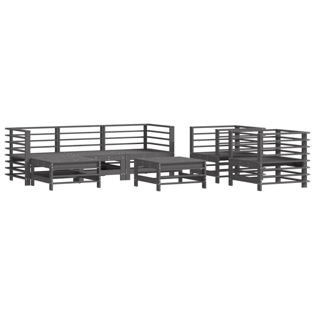 7-tlg. Garten-Lounge-Set Grau Massivholz Kiefer