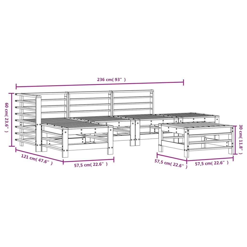 6-tlg. Garten-Lounge-Set Honigbraun Massivholz Kiefer