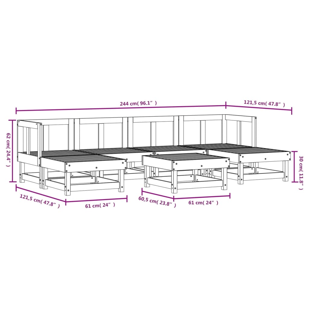 7-tlg. Garten-Lounge-Set Grau Massivholz Kiefer