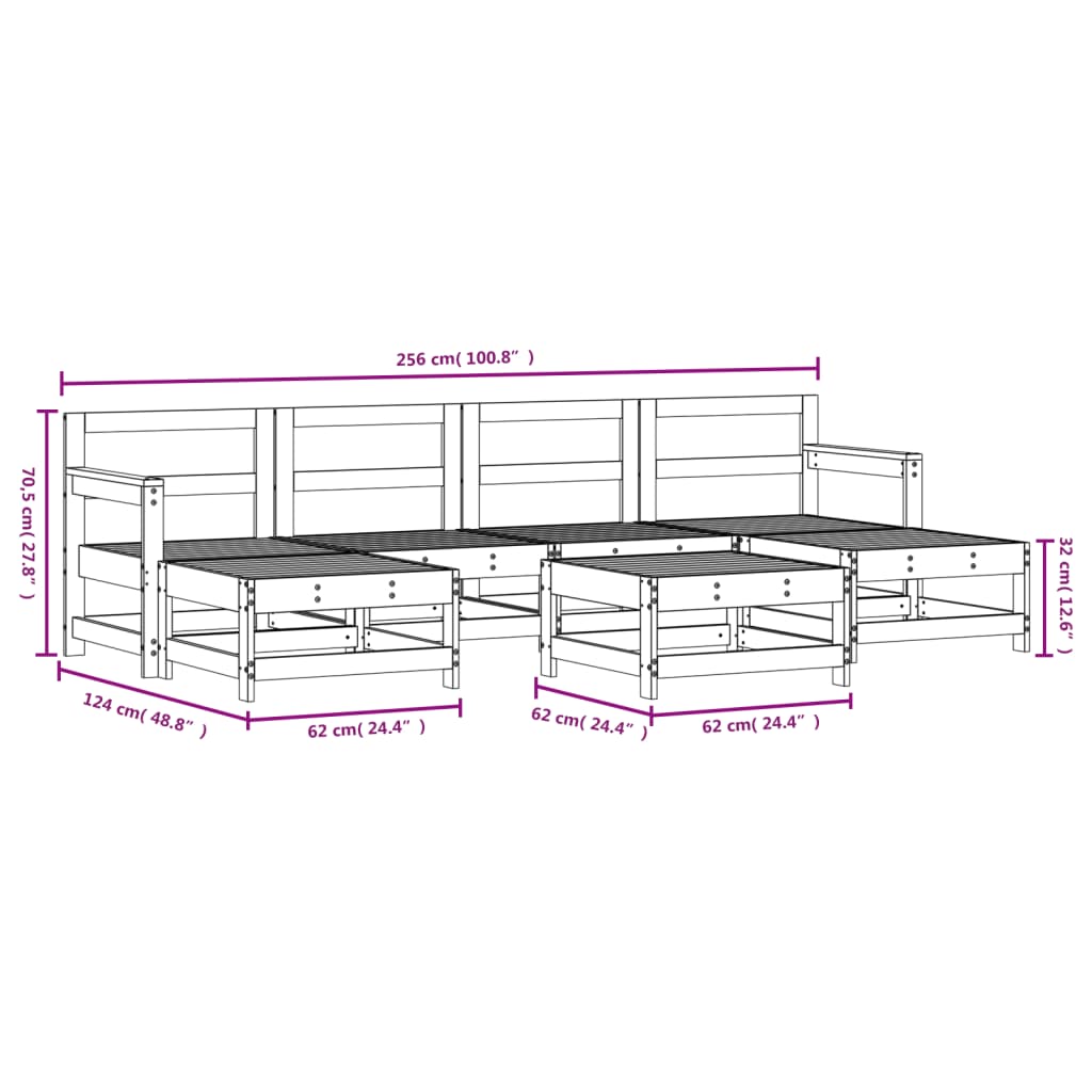 7-tlg. Garten-Lounge-Set Massivholz Kiefer