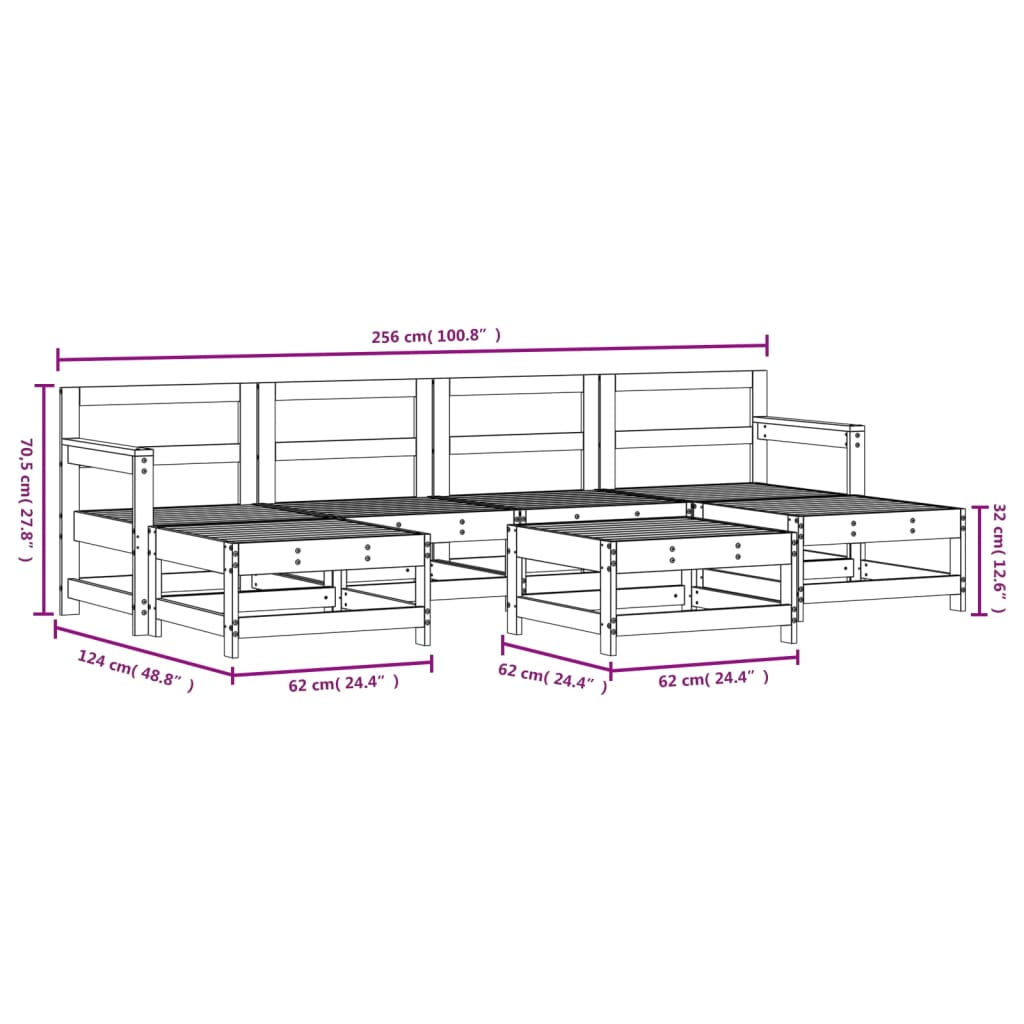 7-tlg. Garten-Lounge-Set Honigbraun Massivholz Kiefer