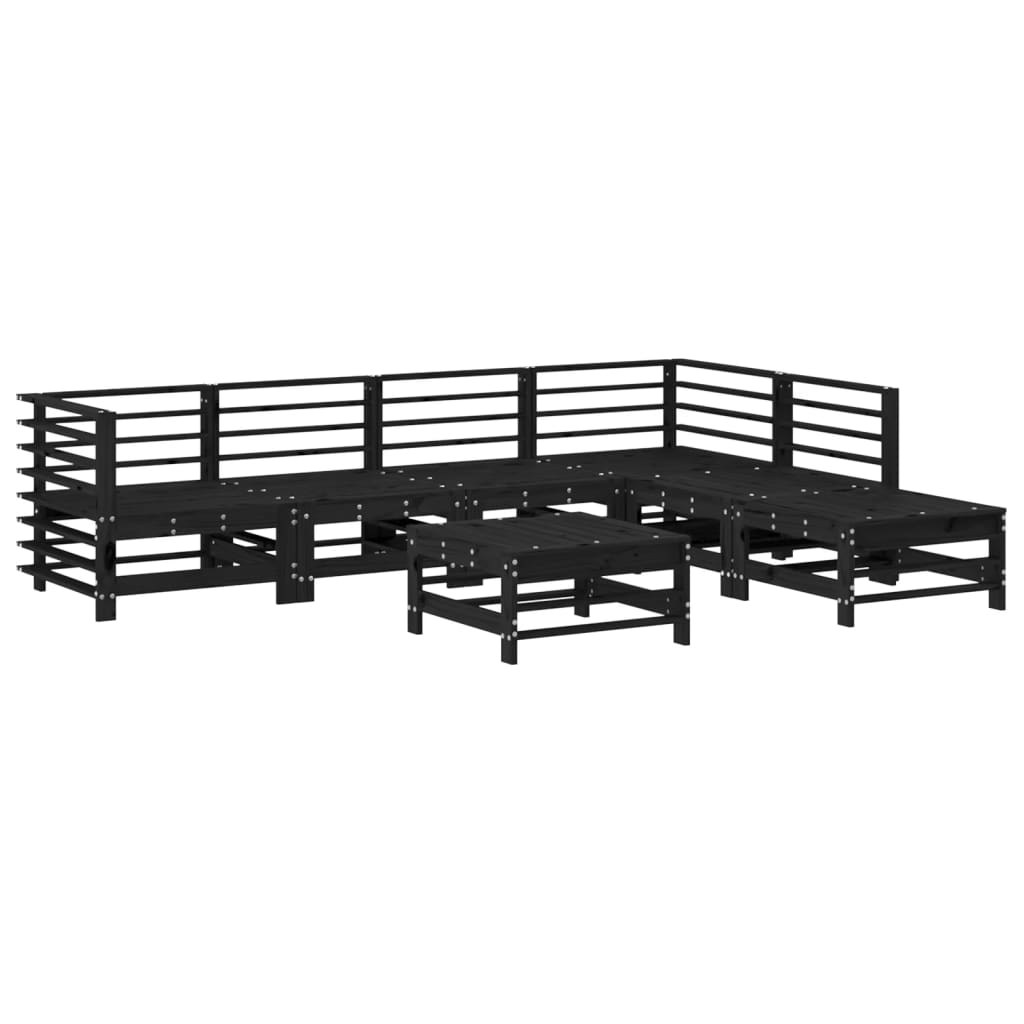 7-tlg. Garten-Lounge-Set Schwarz Massivholz Kiefer