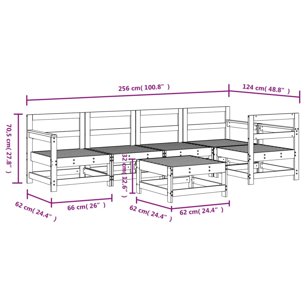 6-tlg. Garten-Lounge-Set Grau Massivholz Kiefer