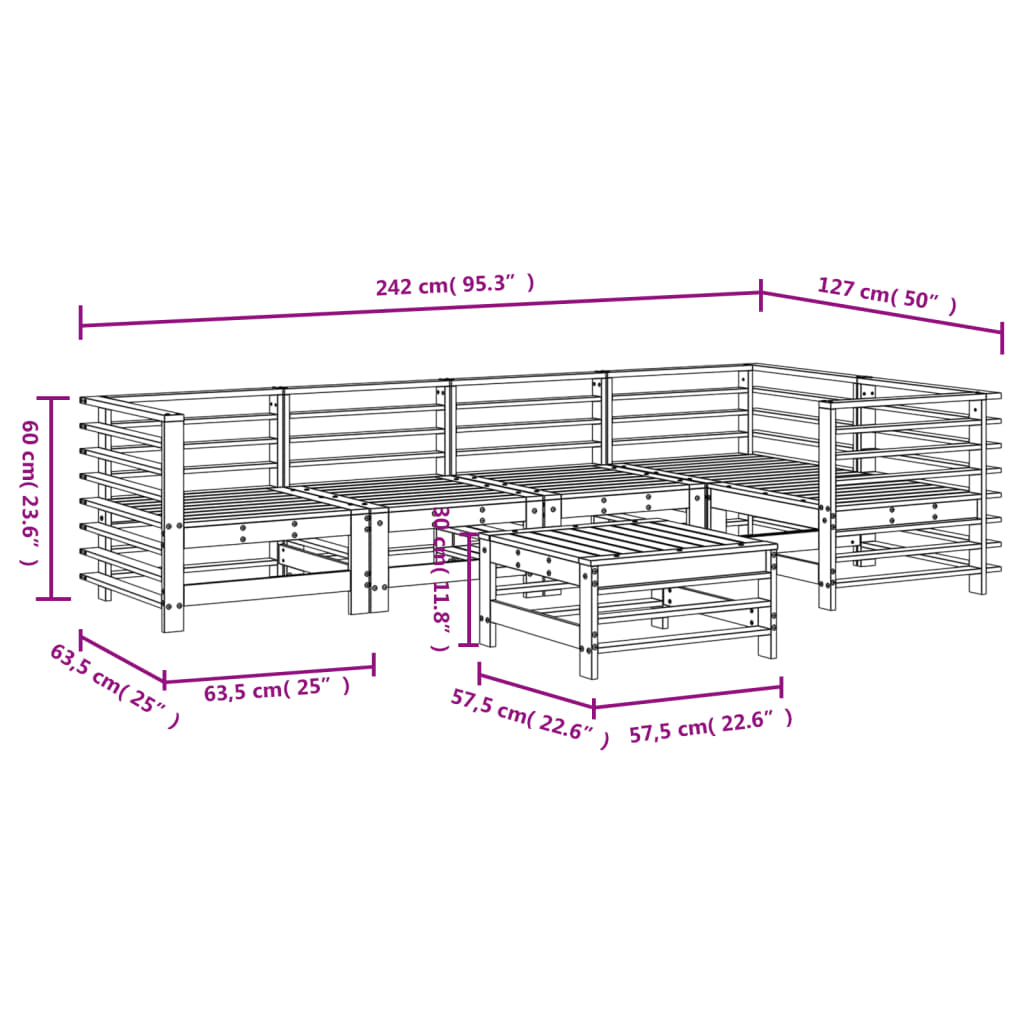 6-tlg. Garten-Lounge-Set Massivholz Kiefer