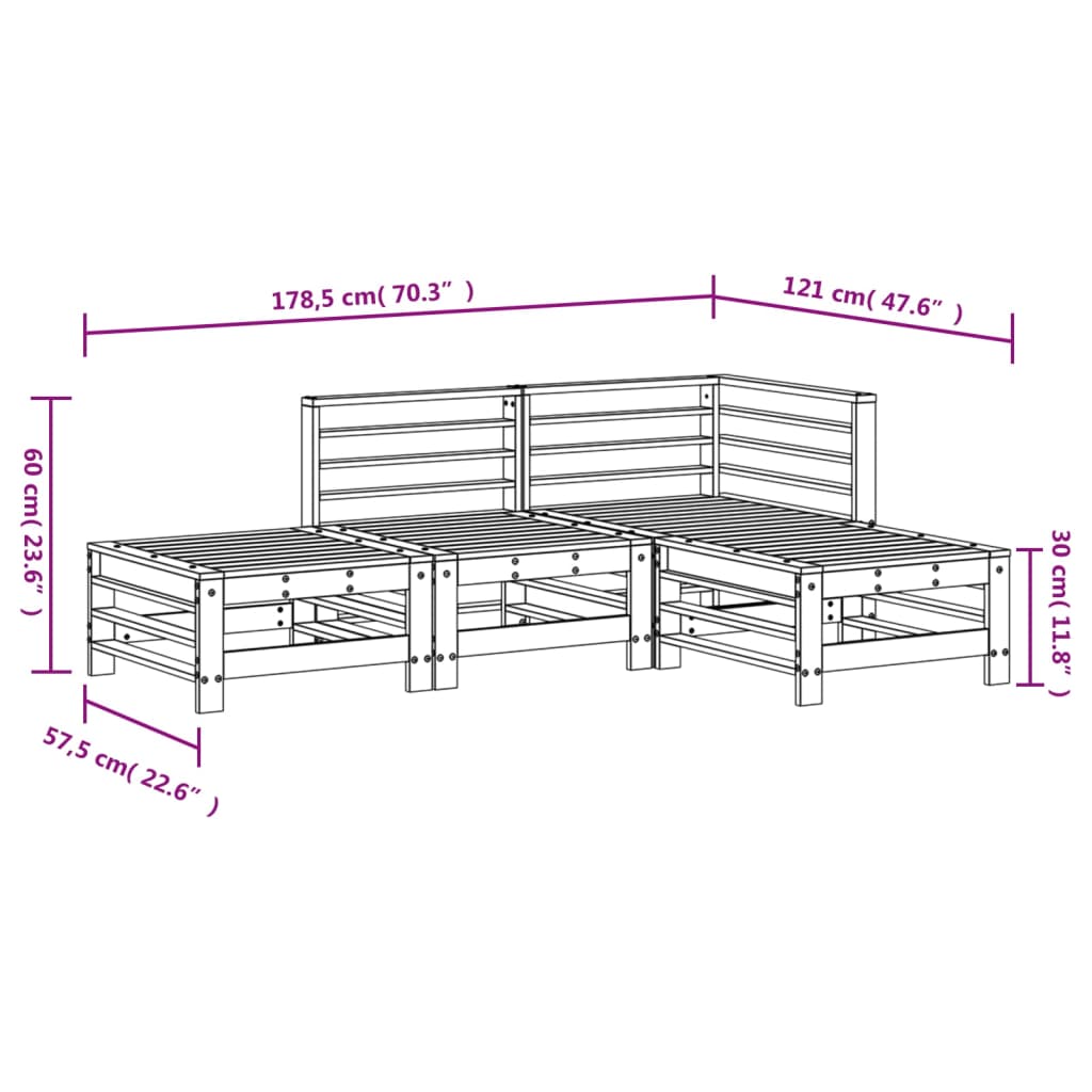 4-tlg. Garten-Lounge-Set Honigbraun Massivholz Kiefer