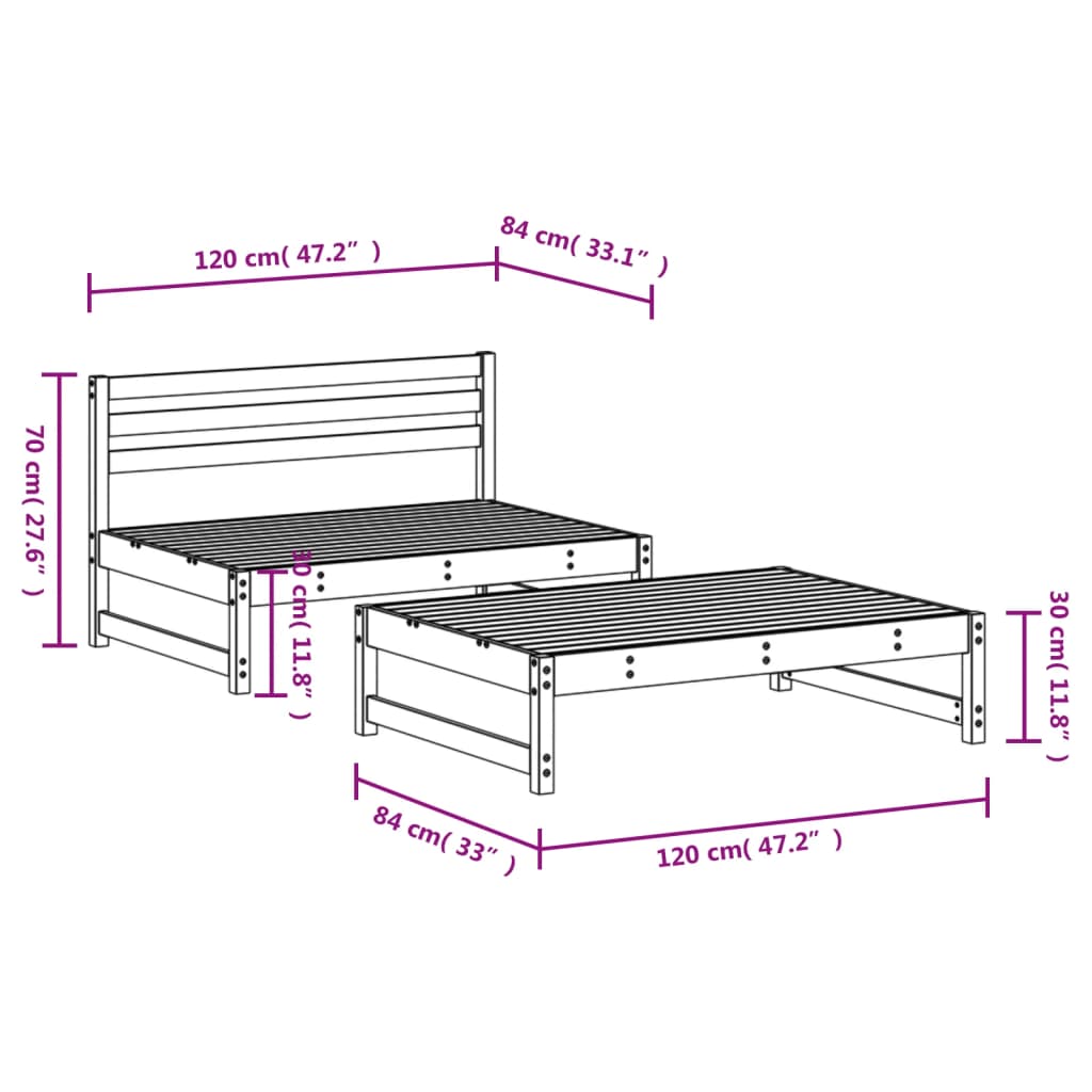 2-tlg. Garten-Lounge-Set Schwarz Massivholz Kiefer