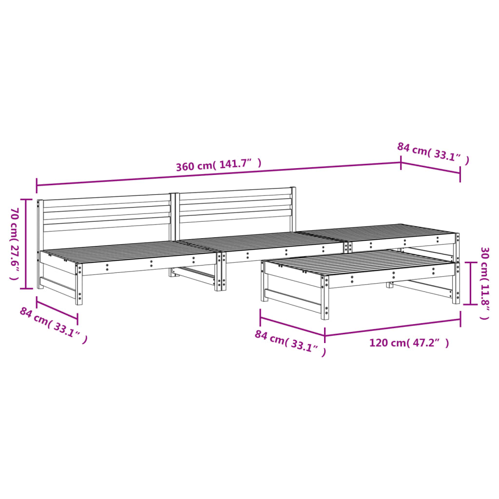 4-tlg. Garten-Lounge-Set Schwarz Massivholz Kiefer