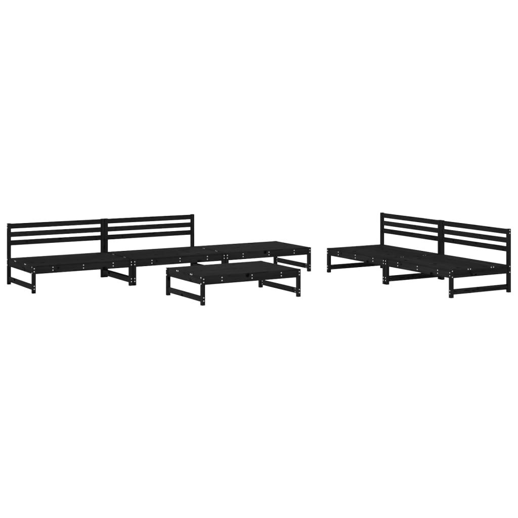 6-tlg. Garten-Lounge-Set Schwarz Massivholz Kiefer