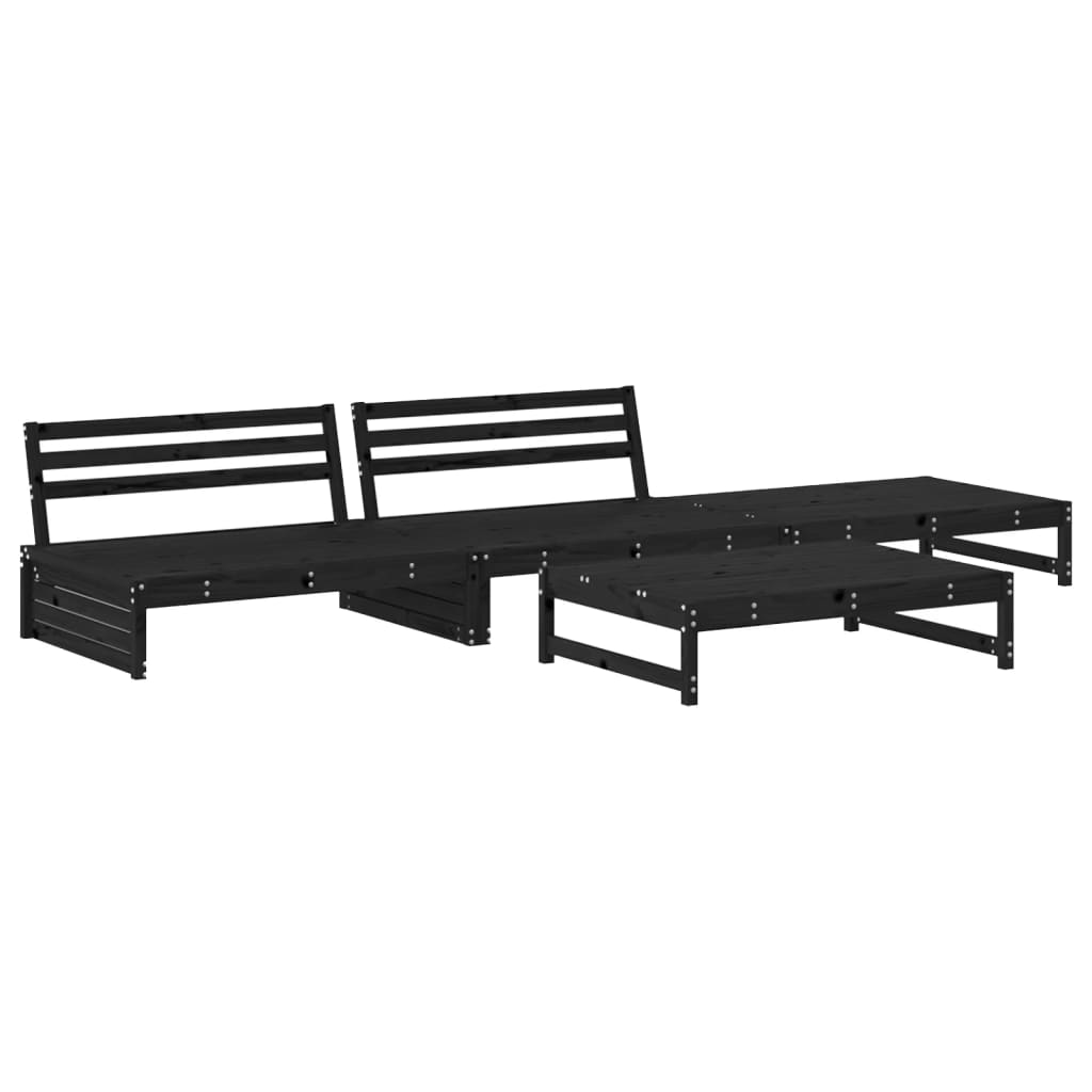 4-tlg. Garten-Lounge-Set Schwarz Massivholz Kiefer