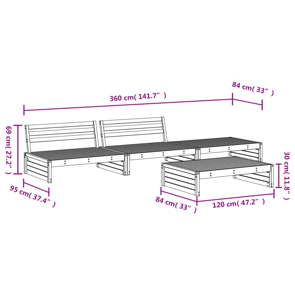 4-tlg. Garten-Lounge-Set Massivholz Douglasie