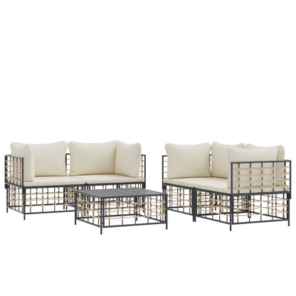 5-tlg. Garten-Lounge-Set mit Kissen Anthrazit Poly Rattan