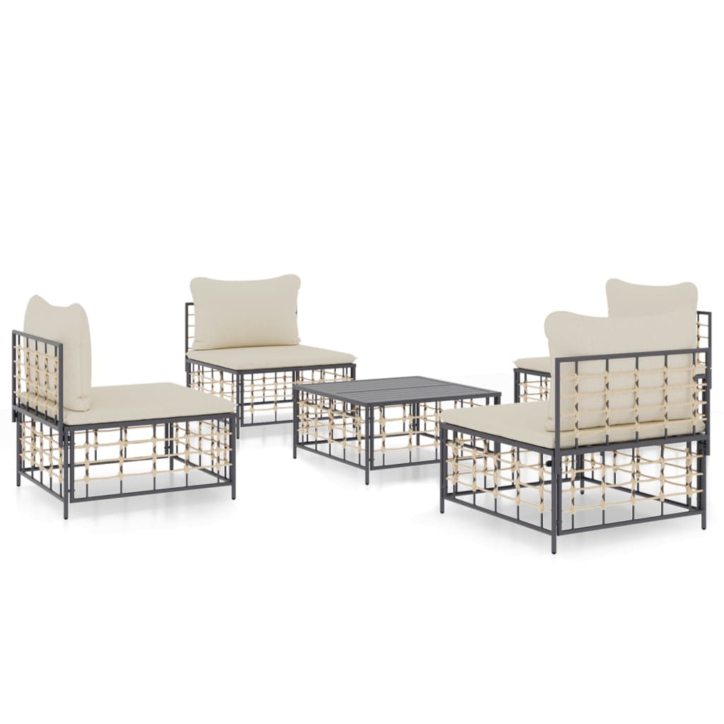 5-tlg. Garten-Lounge-Set mit Kissen Anthrazit Poly Rattan