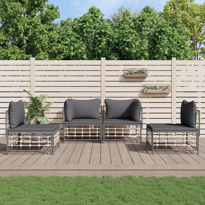 4-tlg. Garten-Lounge-Set mit Kissen Anthrazit Poly Rattan