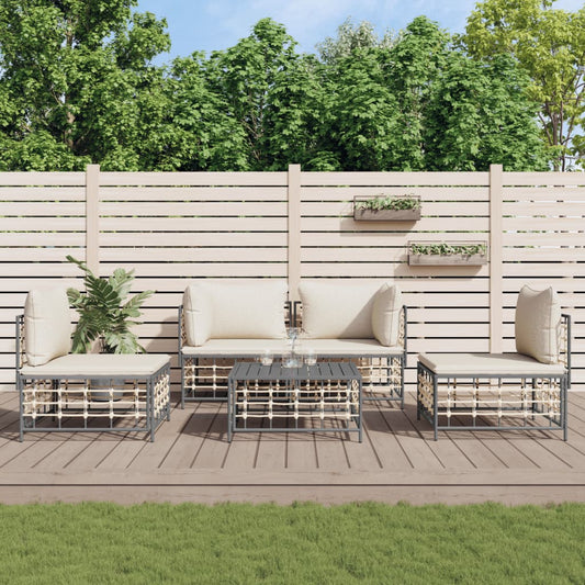 5-tlg. Garten-Lounge-Set mit Kissen Anthrazit Poly Rattan