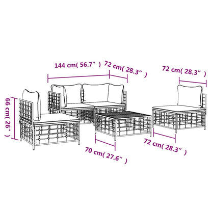 5-tlg. Garten-Lounge-Set mit Kissen Anthrazit Poly Rattan