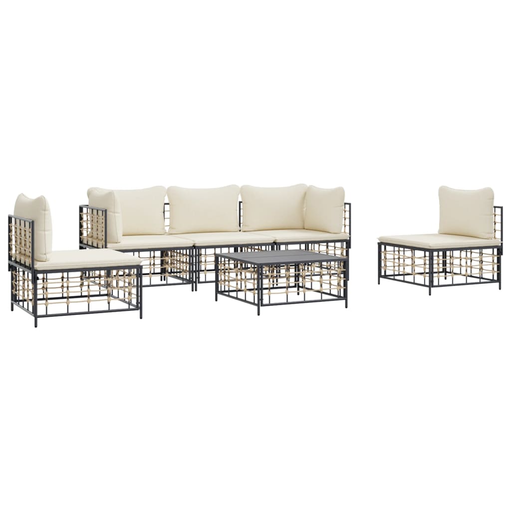 6-tlg. Garten-Lounge-Set mit Kissen Anthrazit Poly Rattan