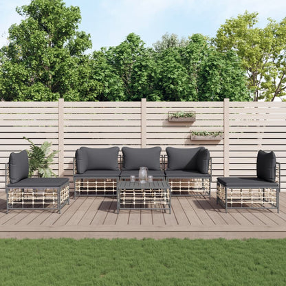 6-tlg. Garten-Lounge-Set mit Kissen Anthrazit Poly Rattan