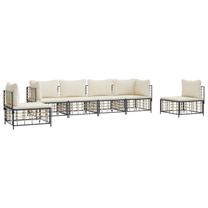 6-tlg. Garten-Lounge-Set mit Kissen Anthrazit Poly Rattan