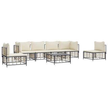 7-tlg. Garten-Lounge-Set mit Kissen Anthrazit Poly Rattan