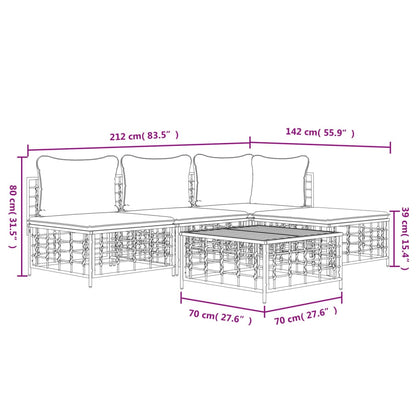 5-tlg. Garten-Lounge-Set mit Kissen Anthrazit Poly Rattan