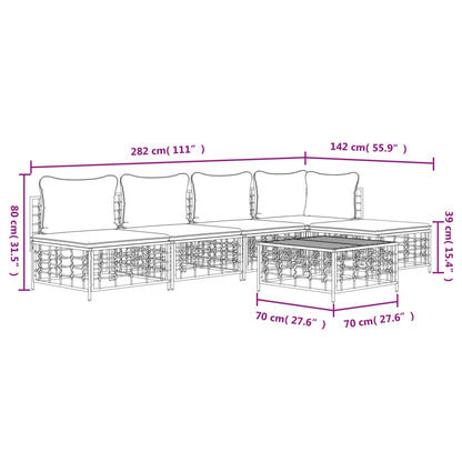 6-tlg. Garten-Lounge-Set mit Kissen Anthrazit Poly Rattan