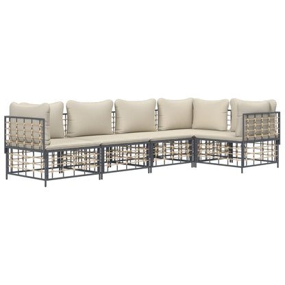 5-tlg. Garten-Lounge-Set mit Kissen Anthrazit Poly Rattan