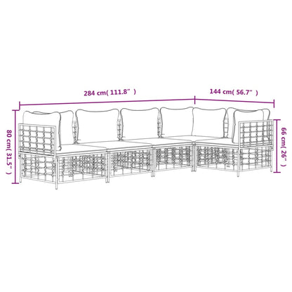 5-tlg. Garten-Lounge-Set mit Kissen Anthrazit Poly Rattan