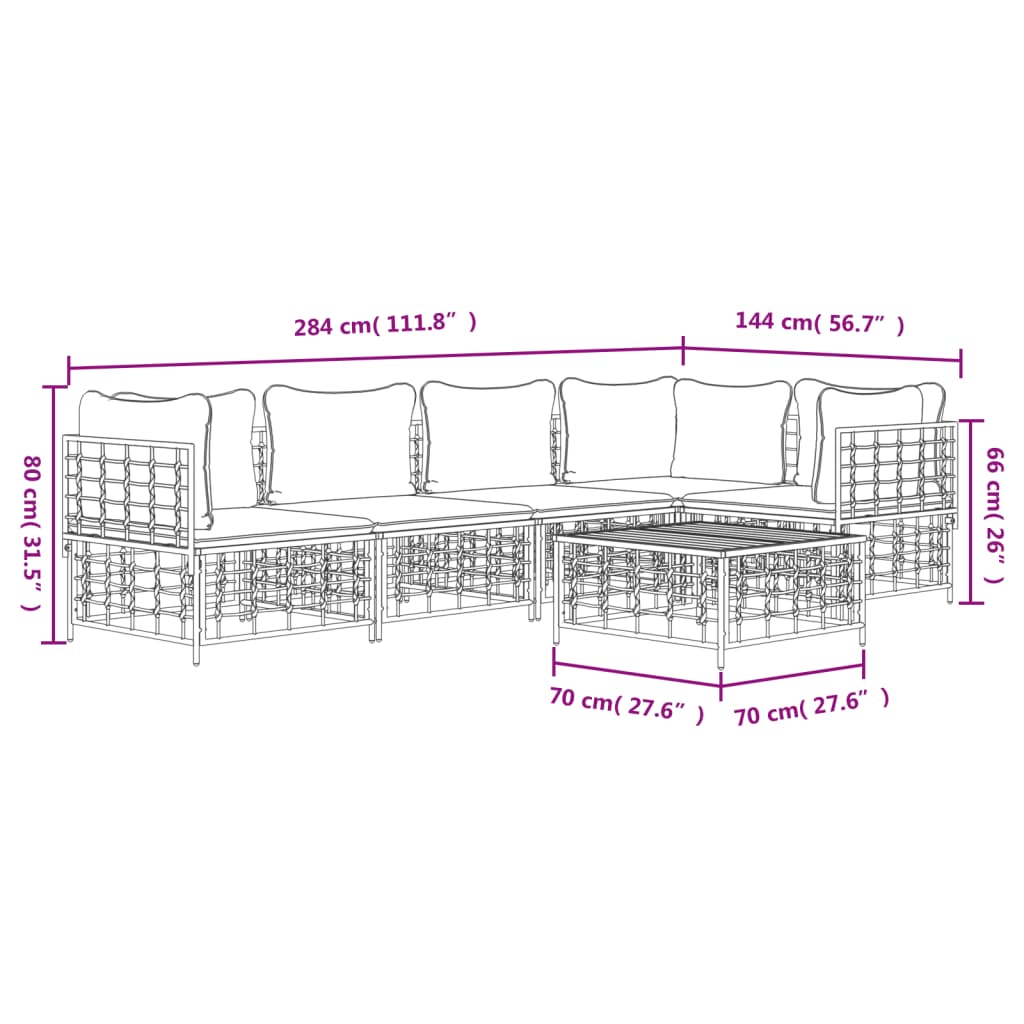 6-tlg. Garten-Lounge-Set mit Kissen Anthrazit Poly Rattan