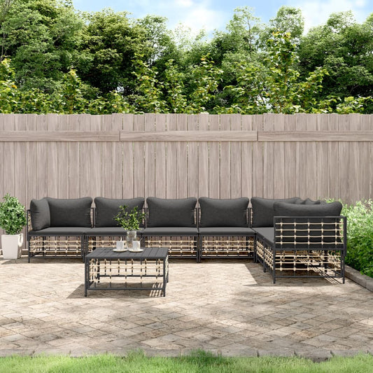 8-tlg. Garten-Lounge-Set mit Kissen Anthrazit Poly Rattan