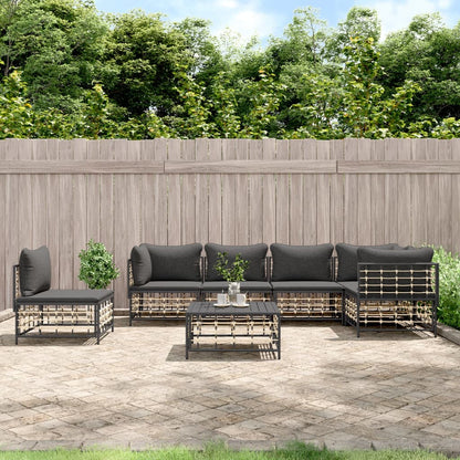 7-tlg. Garten-Lounge-Set mit Kissen Anthrazit Poly Rattan