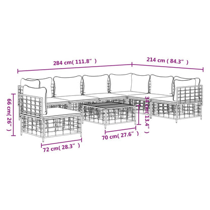 8-tlg. Garten-Lounge-Set mit Kissen Anthrazit Poly Rattan