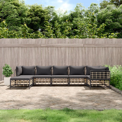 7-tlg. Garten-Lounge-Set mit Kissen Anthrazit Poly Rattan