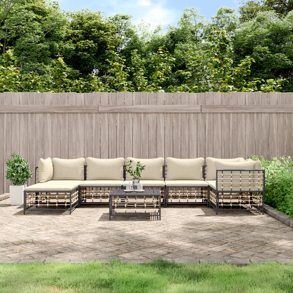 8-tlg. Garten-Lounge-Set mit Kissen Anthrazit Poly Rattan