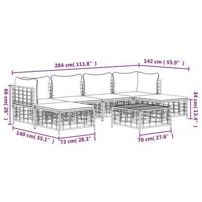 7-tlg. Garten-Lounge-Set mit Kissen Anthrazit Poly Rattan