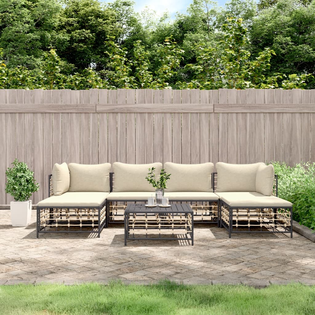 7-tlg. Garten-Lounge-Set mit Kissen Anthrazit Poly Rattan