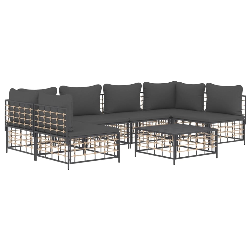 7-tlg. Garten-Lounge-Set mit Kissen Anthrazit Poly Rattan