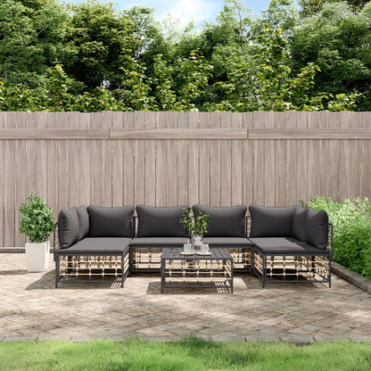 7-tlg. Garten-Lounge-Set mit Kissen Anthrazit Poly Rattan