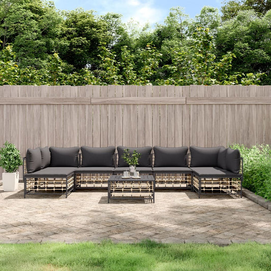 8-tlg. Garten-Lounge-Set mit Kissen Anthrazit Poly Rattan