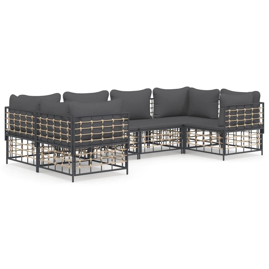 6-tlg. Garten-Lounge-Set mit Kissen Anthrazit Poly Rattan