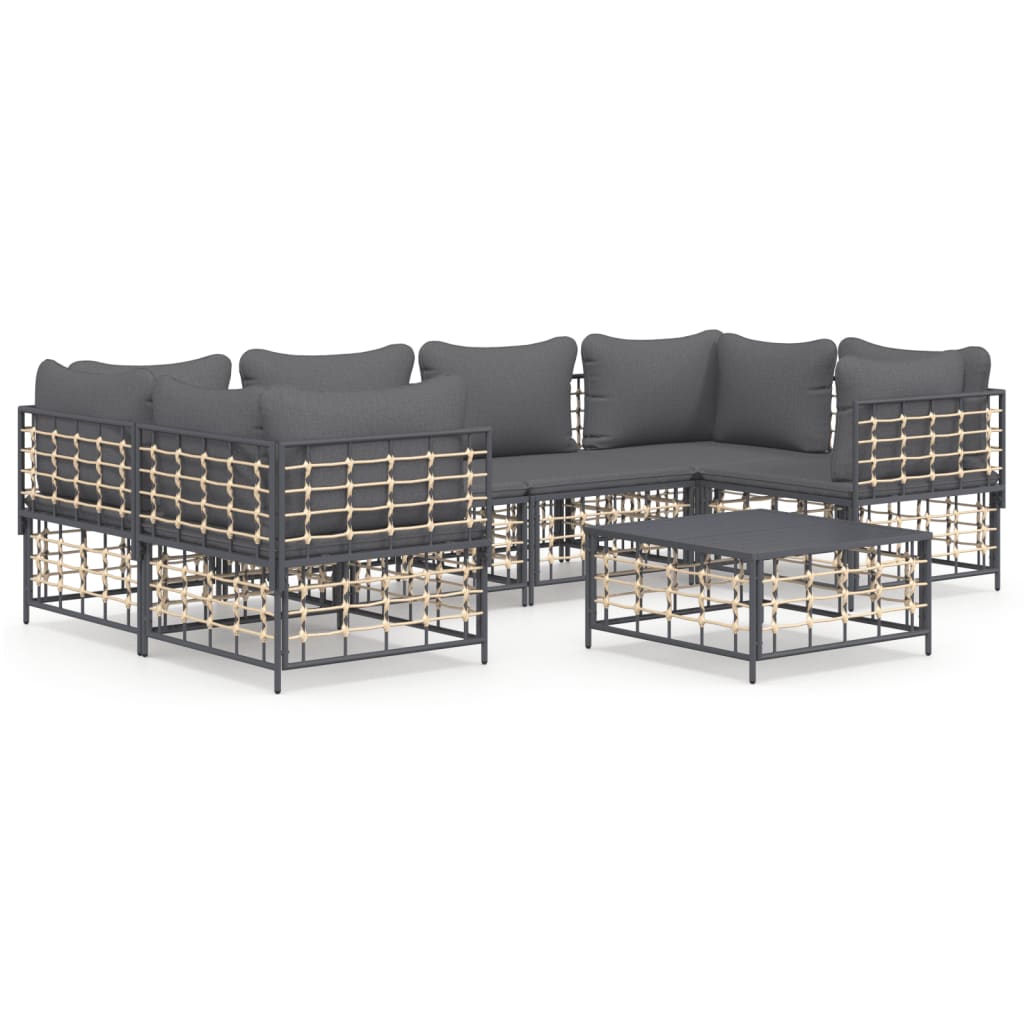 7-tlg. Garten-Lounge-Set mit Kissen Anthrazit Poly Rattan