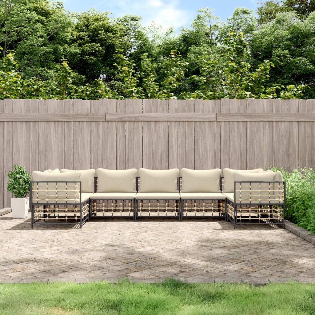 7-tlg. Garten-Lounge-Set mit Kissen Anthrazit Poly Rattan