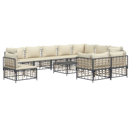 11-tlg. Garten-Lounge-Set mit Kissen Anthrazit Poly Rattan