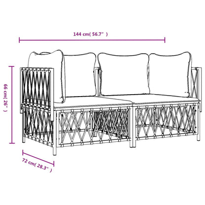 2-tlg. Garten-Lounge-Set mit Kissen Weiß Stahl