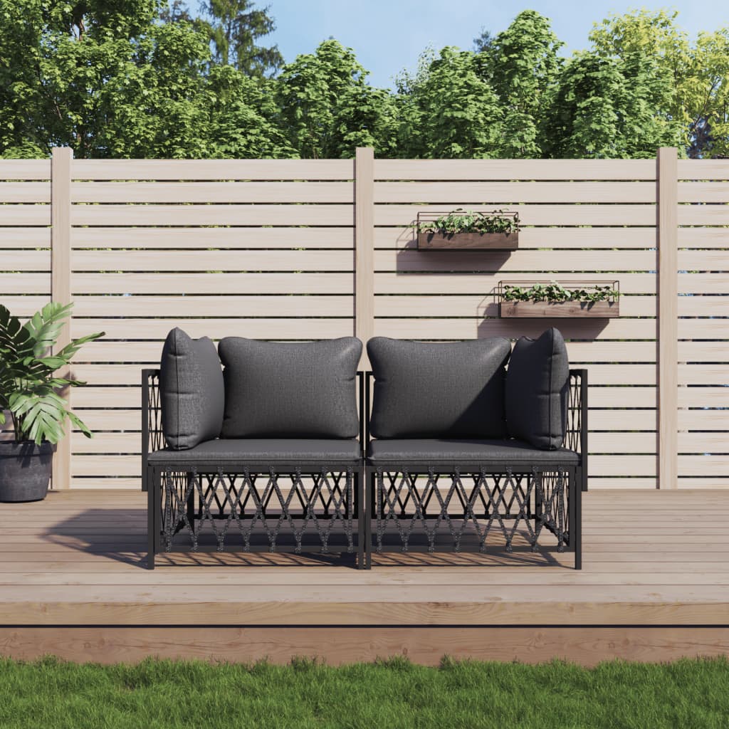 2-tlg. Garten-Lounge-Set mit Kissen Anthrazit Stahl