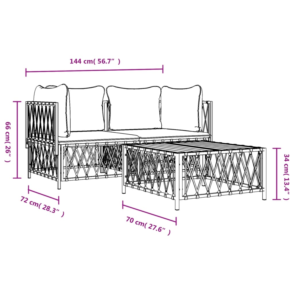 3-tlg. Garten-Lounge-Set mit Kissen Anthrazit Stahl