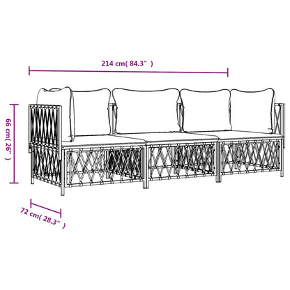 3-tlg. Garten-Lounge-Set mit Kissen Weiß Stahl