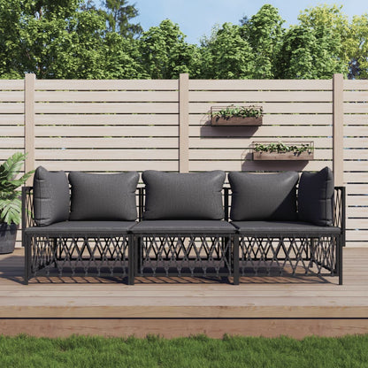 3-tlg. Garten-Lounge-Set mit Kissen Anthrazit Stahl