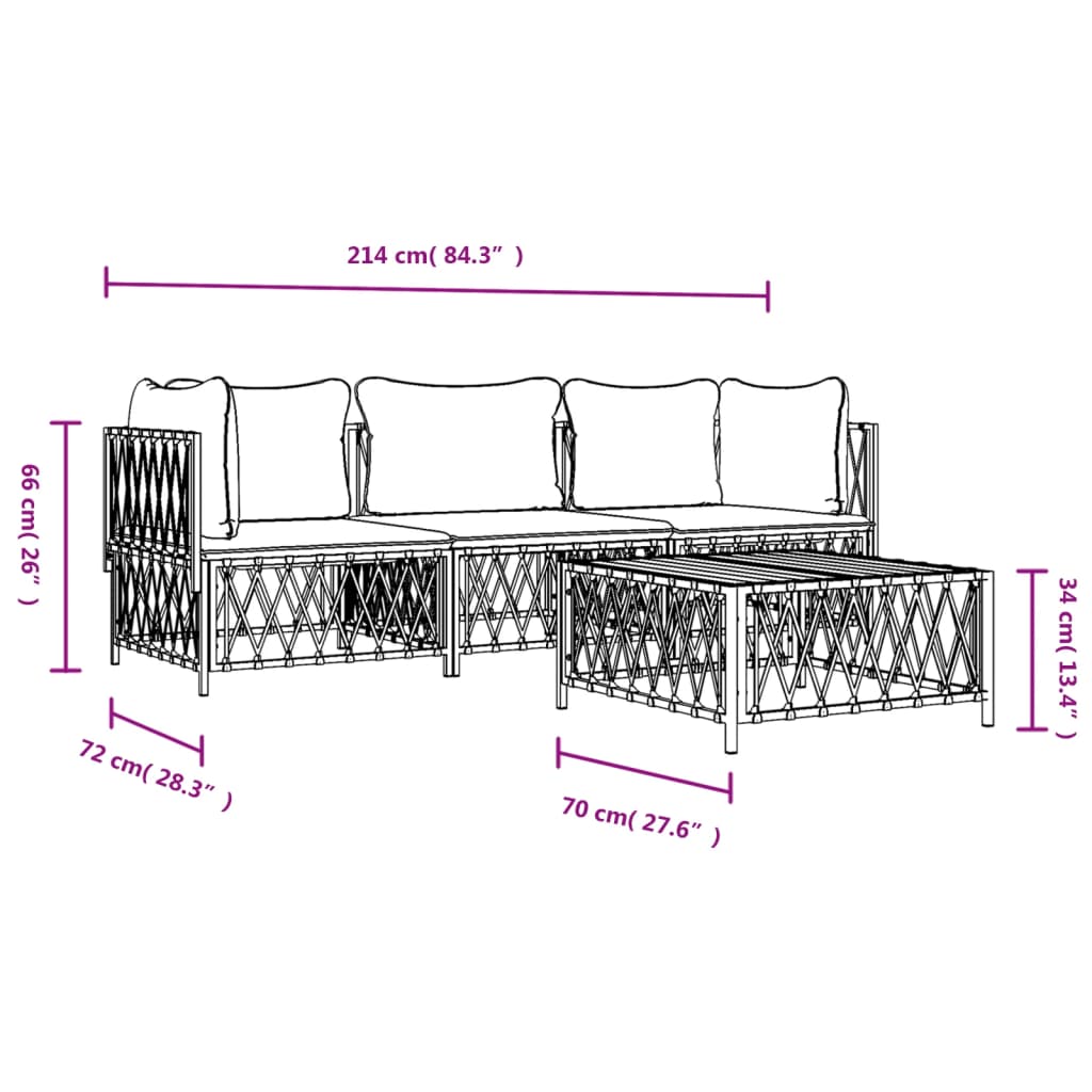 4-tlg. Garten-Lounge-Set mit Kissen Weiß Stahl