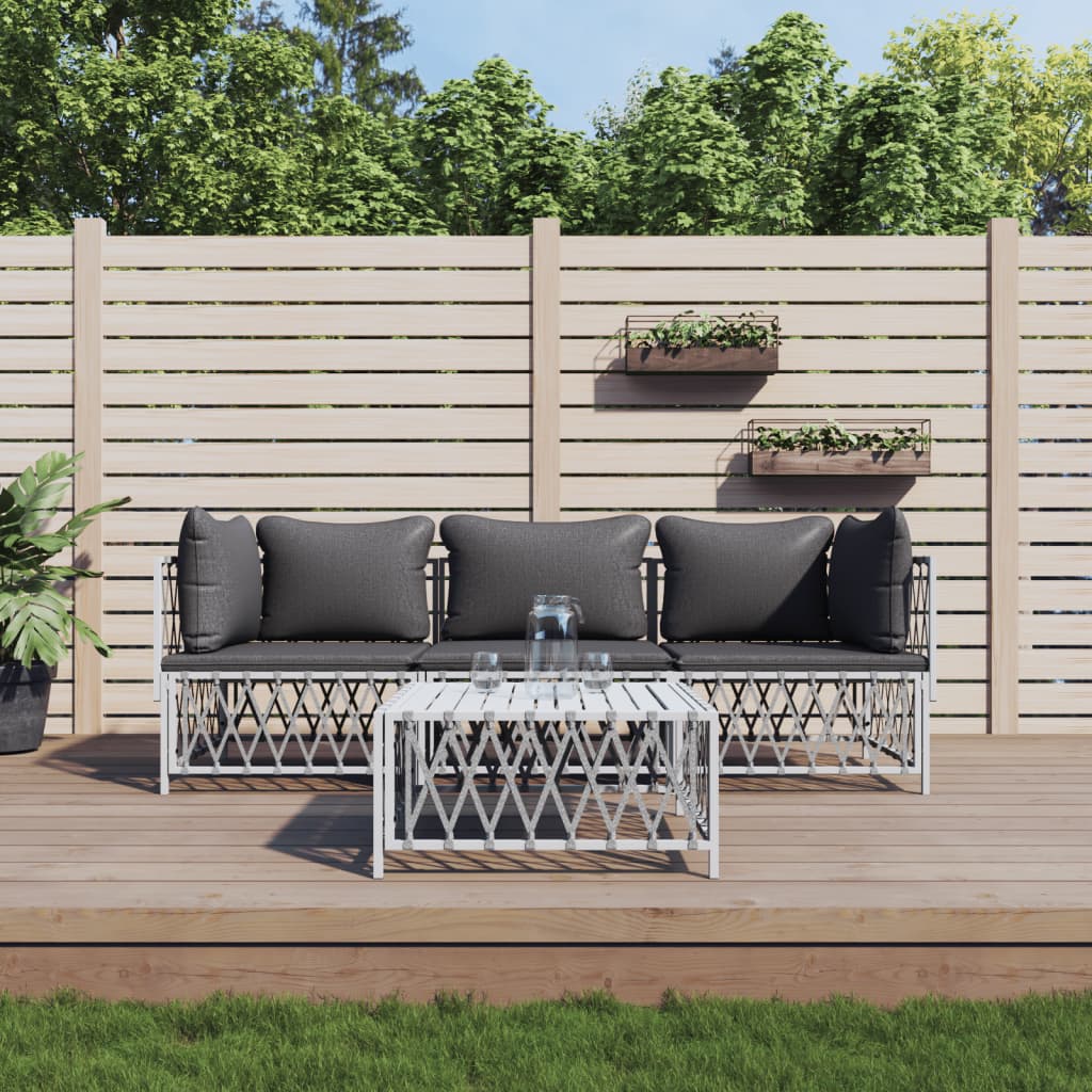 4-tlg. Garten-Lounge-Set mit Kissen Weiß Stahl